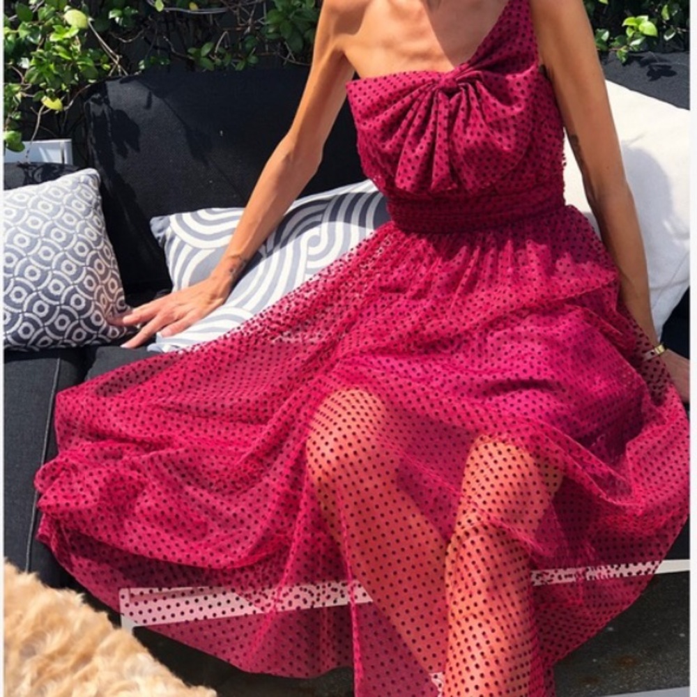 Monique Lhuillier Anthro polka dot bow dress